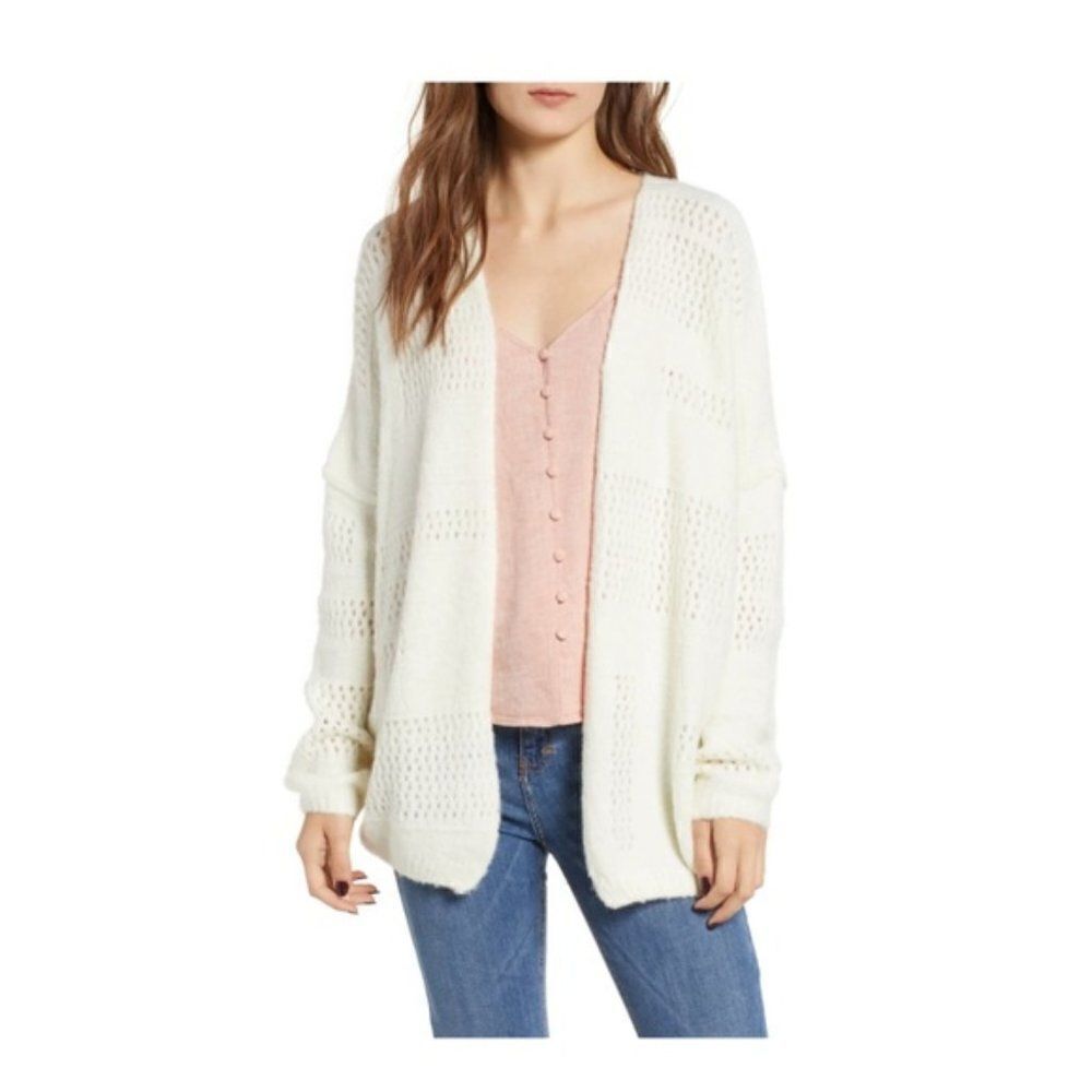 DREAMERS | Open Stitch Detail Cardigan Sweater - size Medium in Ivory